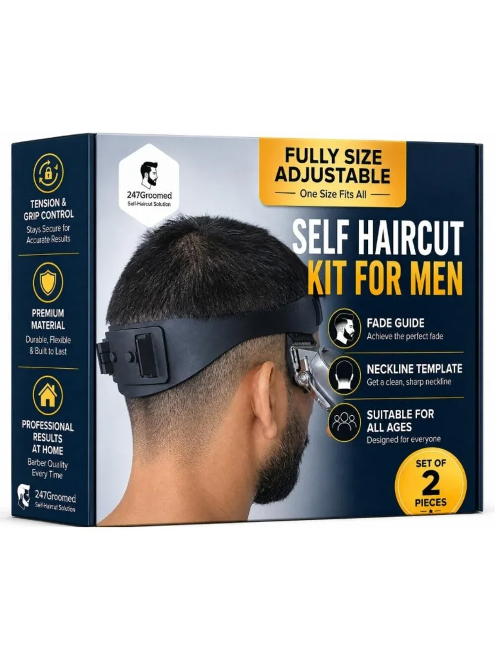 Self Haircut Kit for Men - Neckline & Fade Guide, 2-Piece Grooming Set